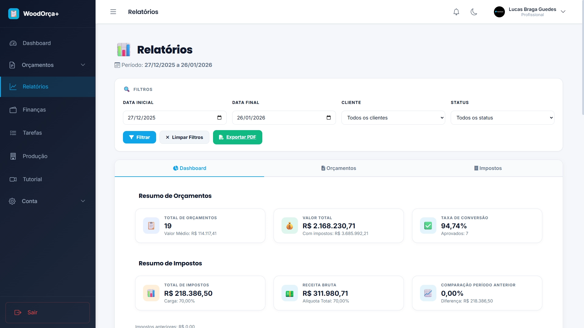 Relatórios Financeiros WoodOrça+