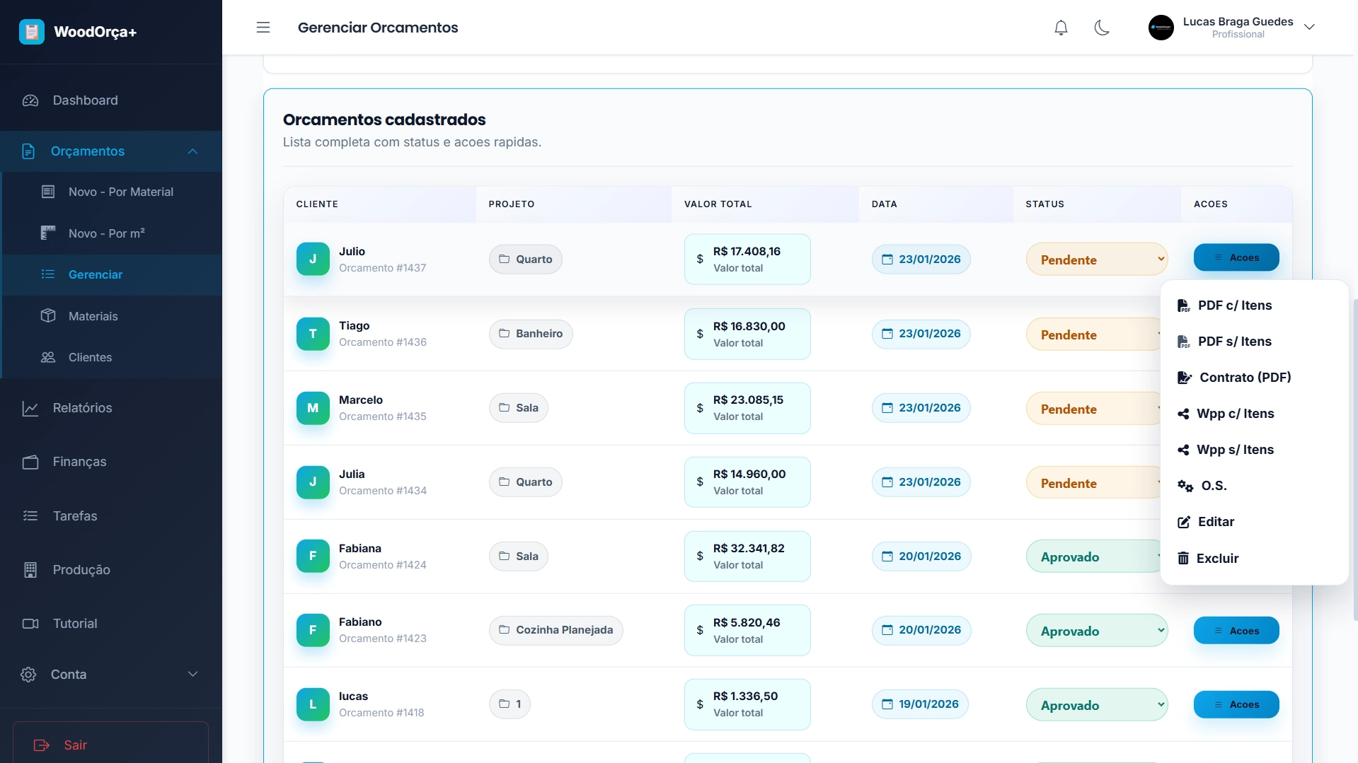 Envio via WhatsApp WoodOrça+